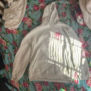 Light Gray Hoodie with Pink Palm Tree